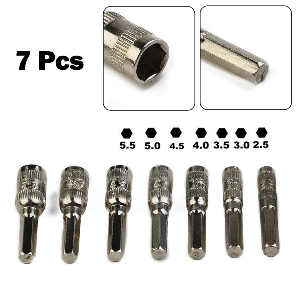 Set of 7 Hex Socket Hex Shank Drivers 6 Point M2.5/3.0/3.5/4.0/4.5/5.0/5.5mm