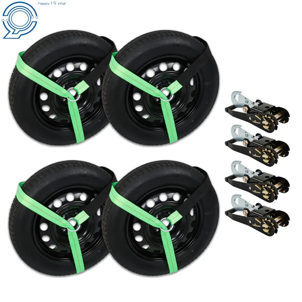 Set of 4 Car Tie Downs with Snap Hooks for Trailer (2 Inch x 96 Inch)
