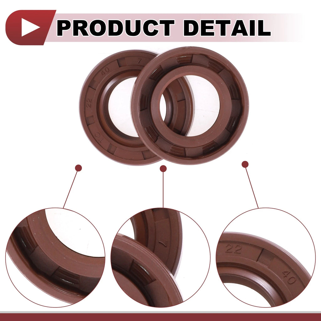 2X Oil Seal Rotary Shaft Seal FKM Rubber 22x40x7mm for Various Models
