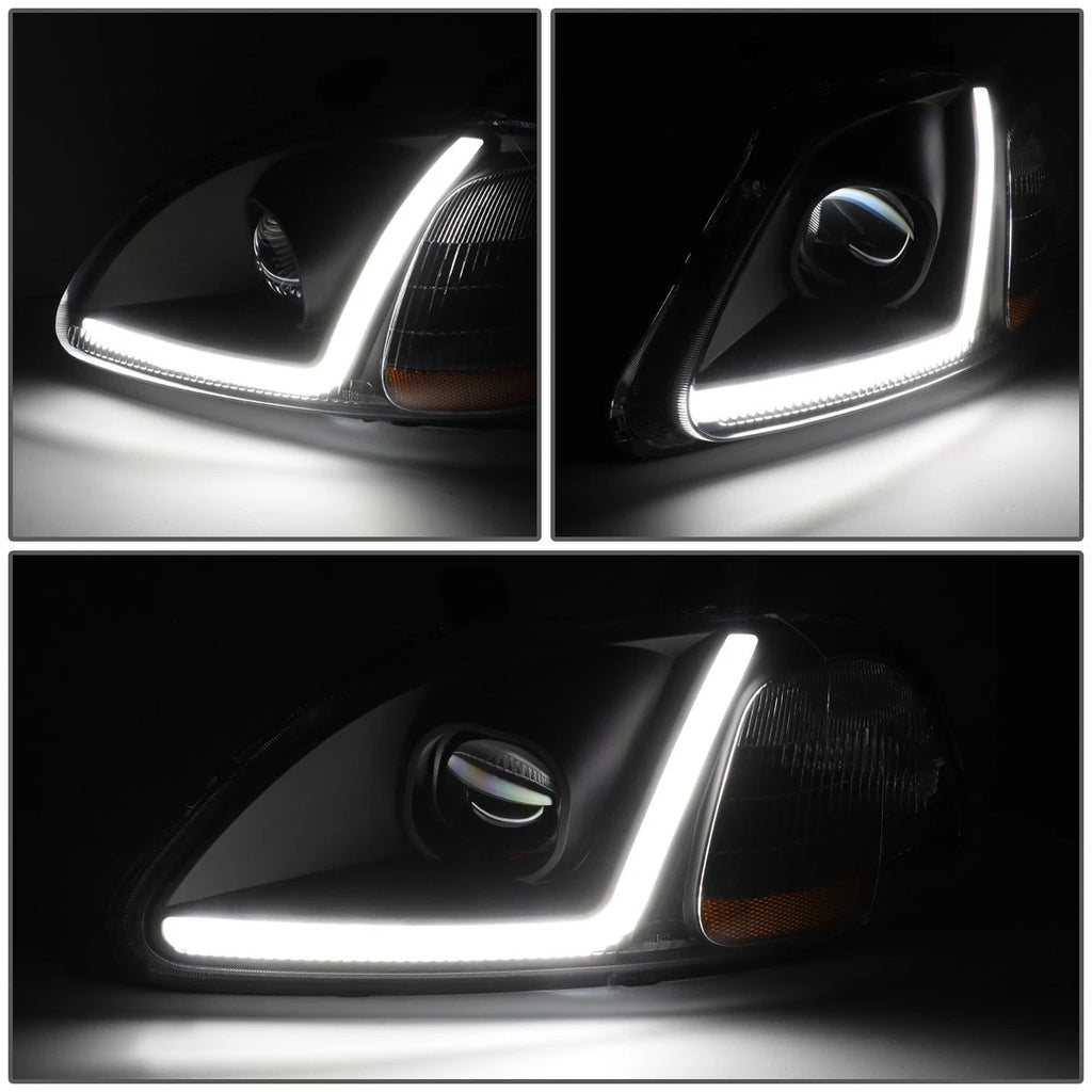 LED DRL Black/Amber Corner Projector Headlight Lamps for Honda Civic (1996–1998)