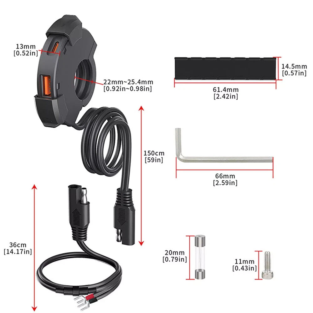 Dual USB Type-C Fast Charger Adapter for Motorcycle (QC 3.0)