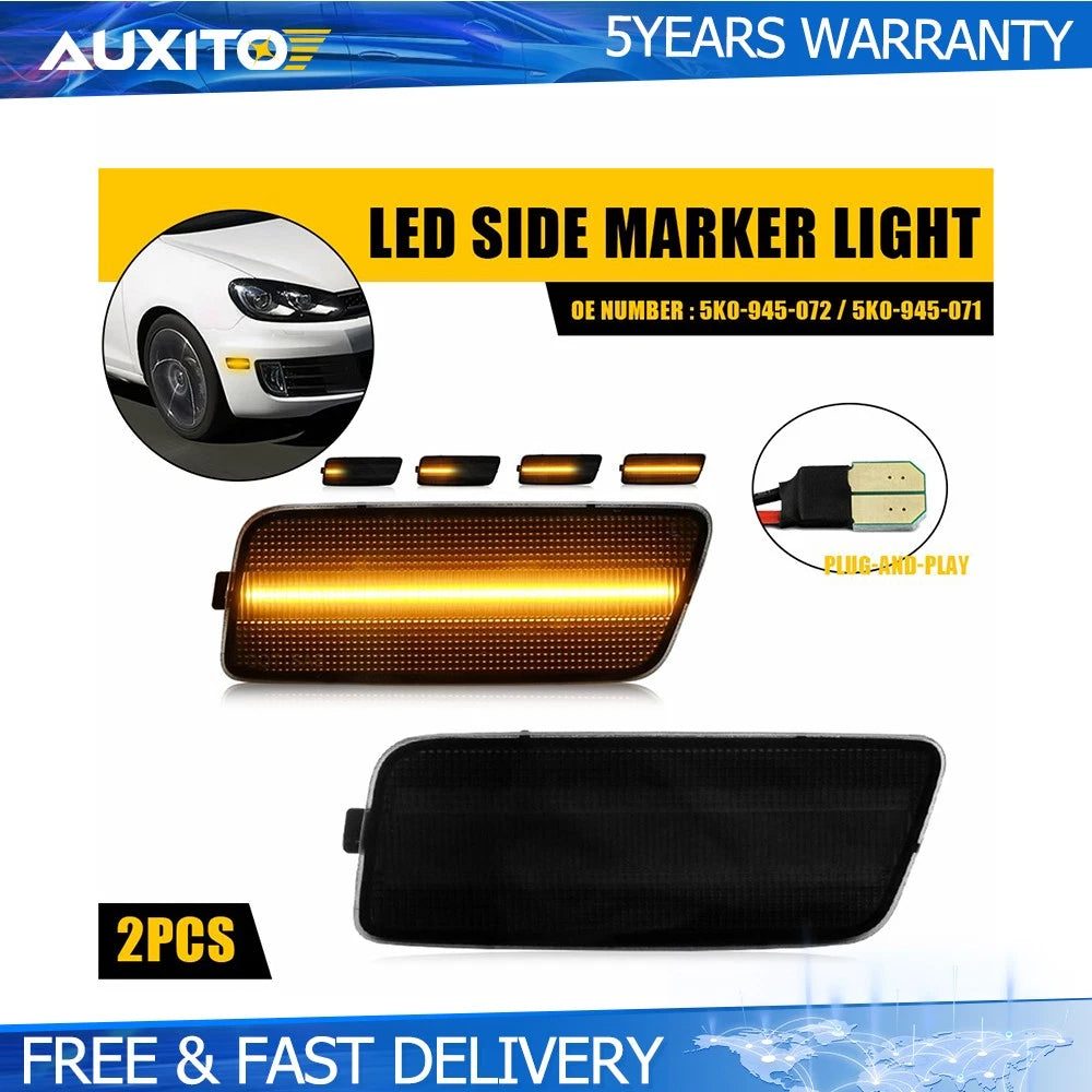2X Smoke Lens Front Bumper Side Marker Lights for VW MK6 Golf GTI (2010–2014)