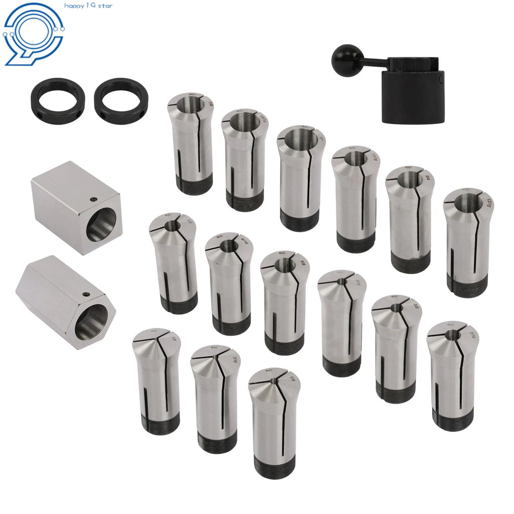 Set of 5 Hex/Square Blocks & 15 Collets for Machining
