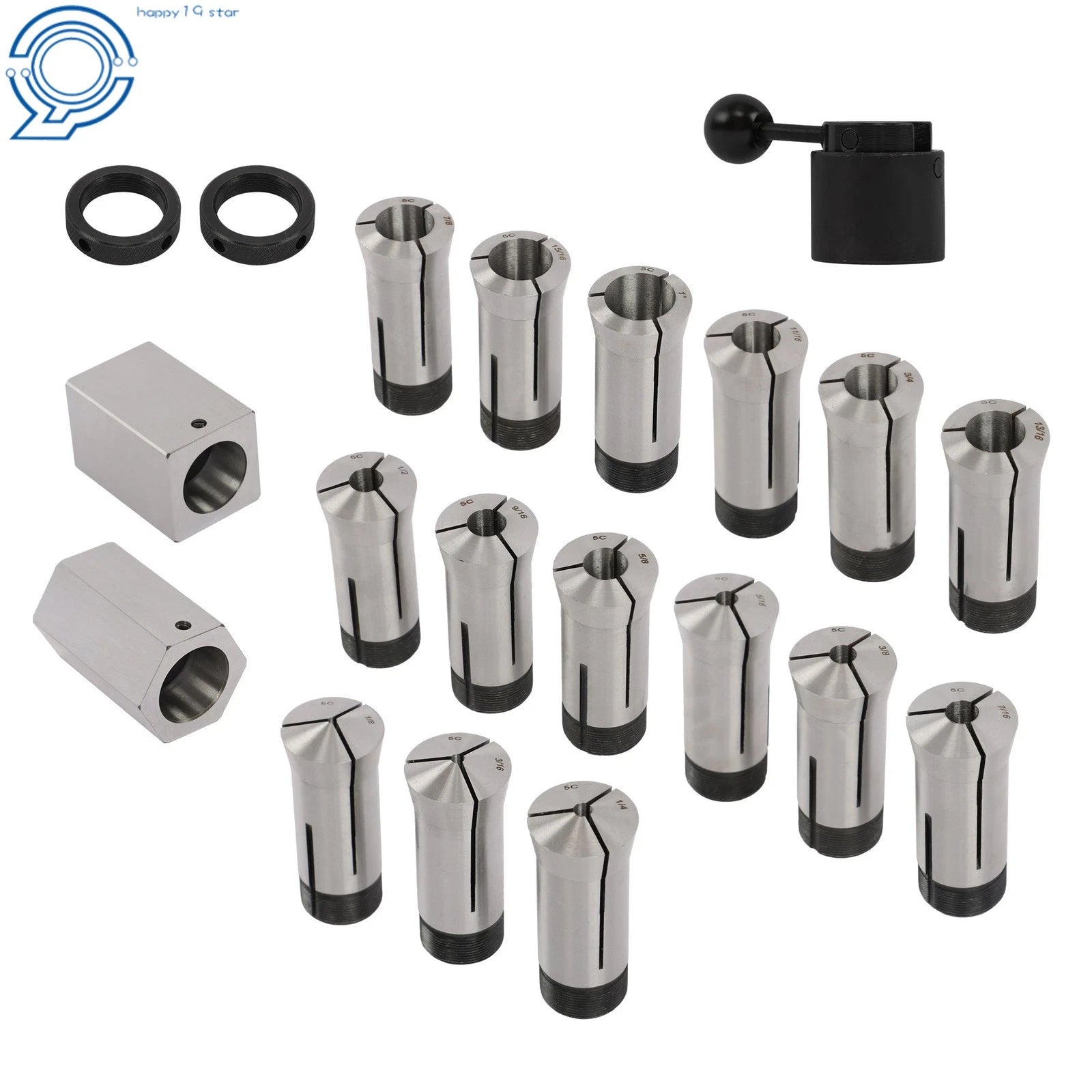 Set of 5 Hex/Square Blocks & 15 Collets for Machining