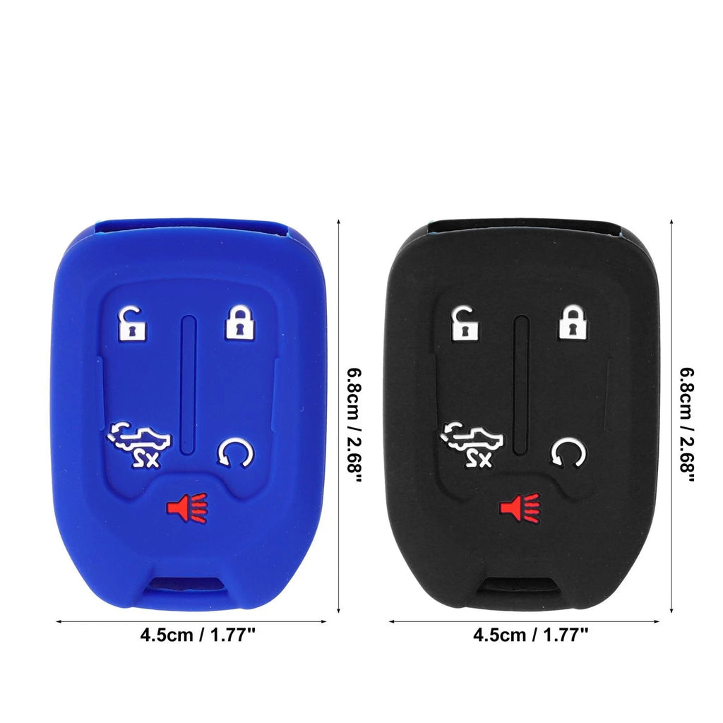 2pcs Silicone Key Fob Case Cover for Chevrolet Silverado (2019–2022) Black Blue