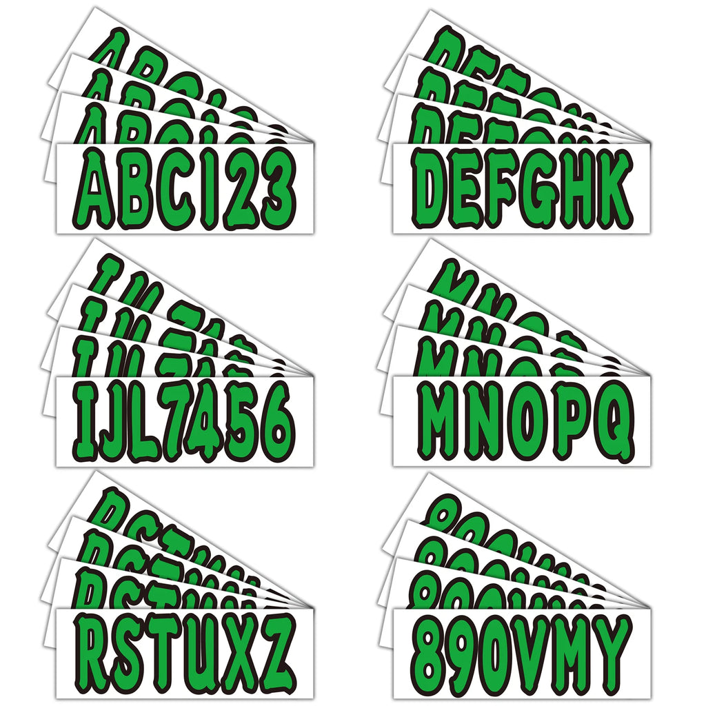 Set of 4 Boat Registration Decals A-Z & 0-9 Green