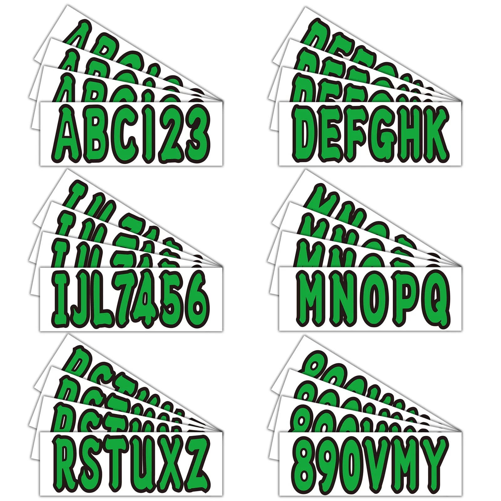 Set of 4 Boat Registration Decals A-Z & 0-9 Green