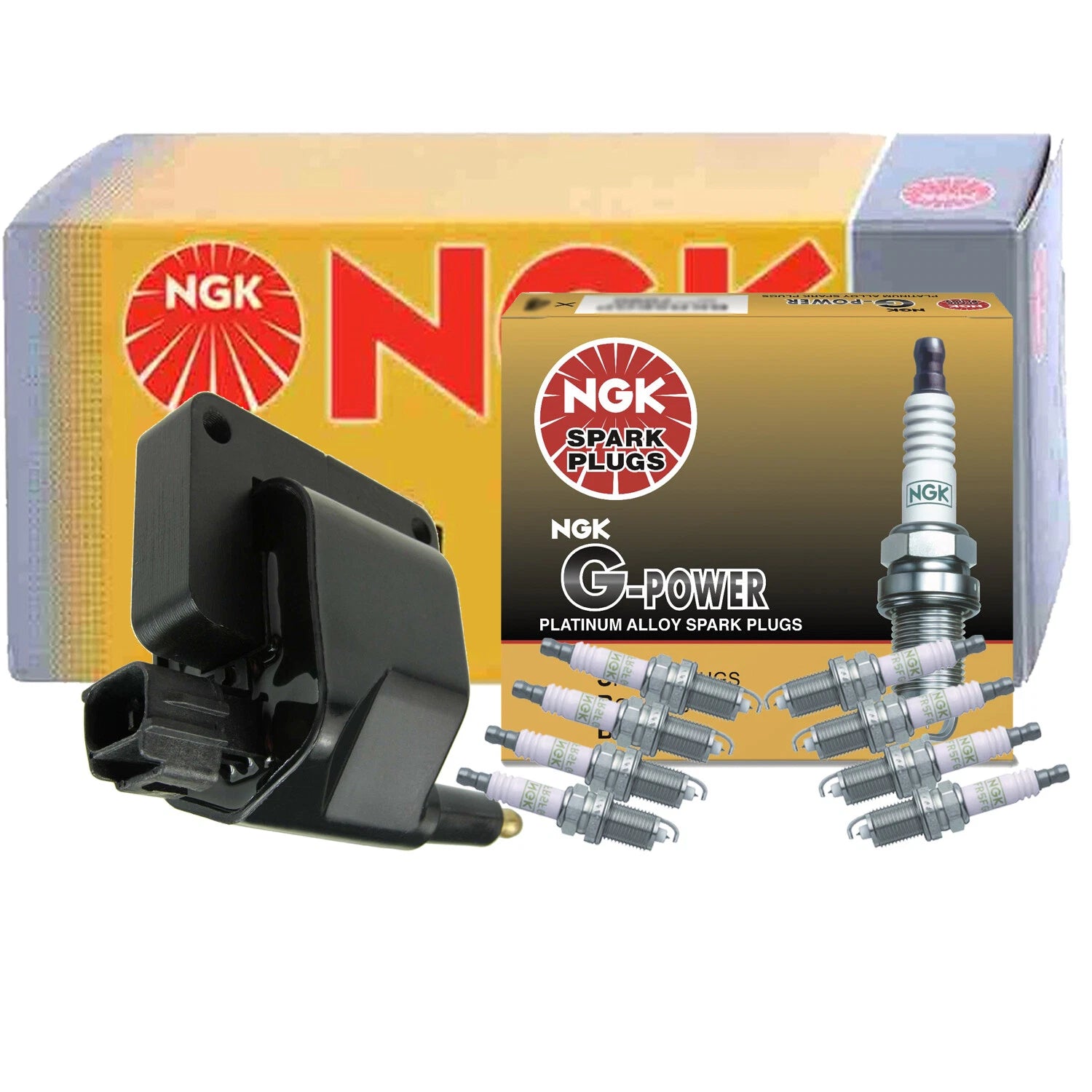NGK HEI Ignition Coil & 8 G-Power Platinum Spark Plugs for Dodge B1500 (1994–1998)