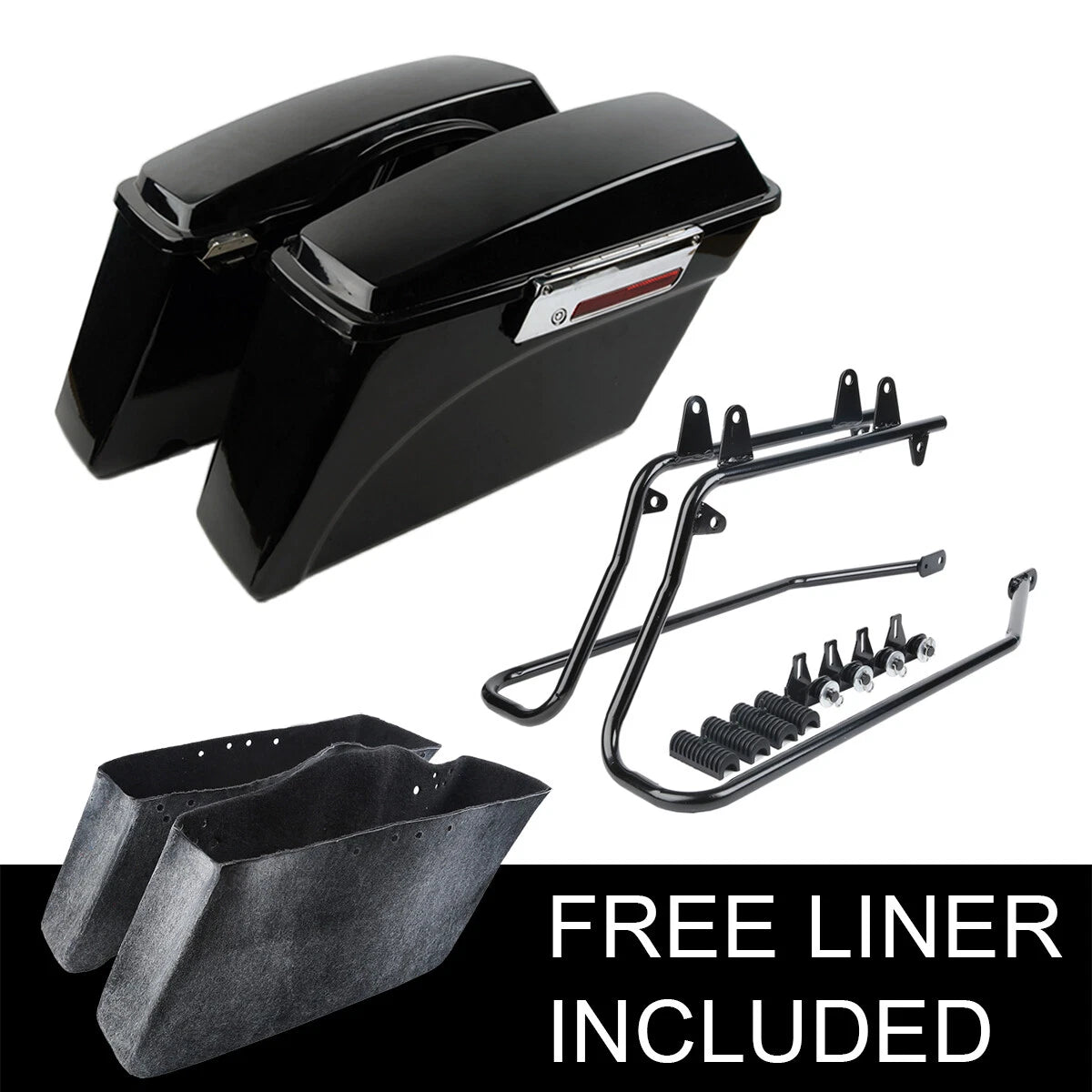 Saddlebag Set with Black Softail Conversion Brackets for Harley Fatboy