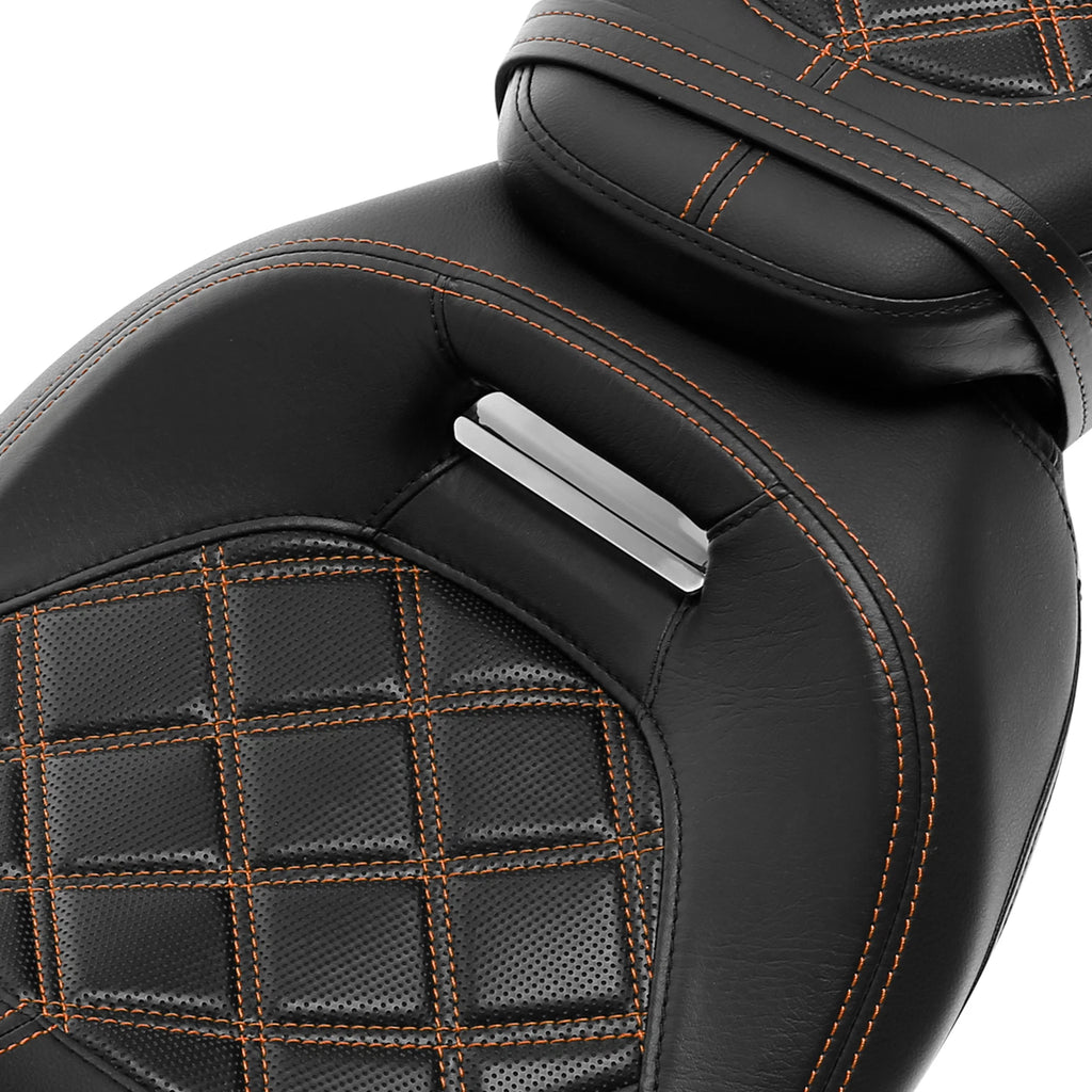 2X Gel Seat for Harley Touring (2009–2023) - Driver Passenger, Orange Stitching
