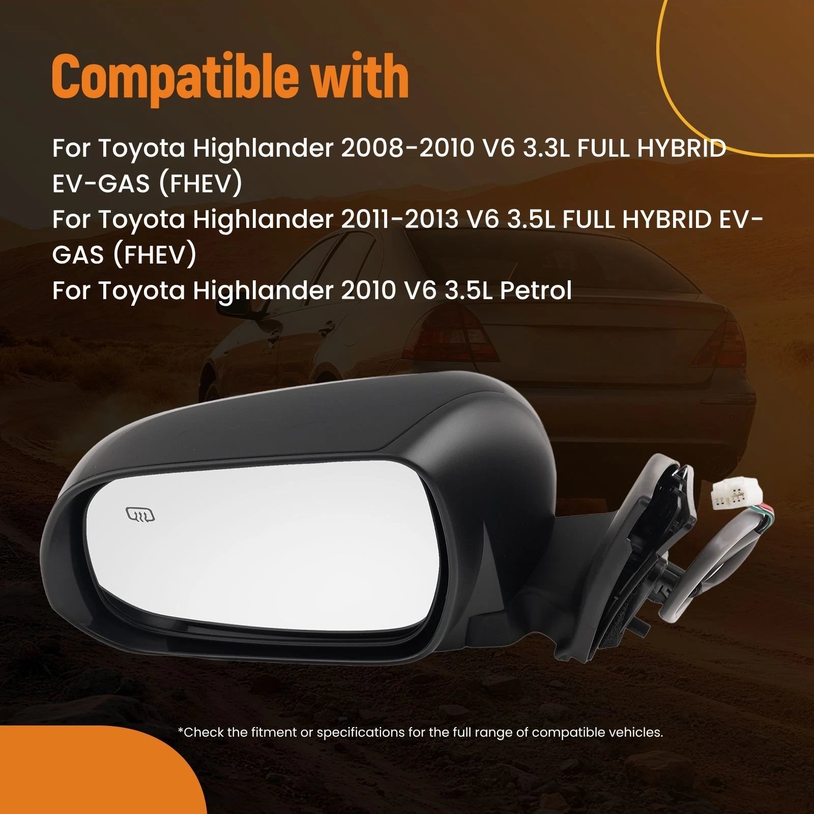 Left Heated Side Mirror for Toyota Highlander (2008–2013) TO1320251