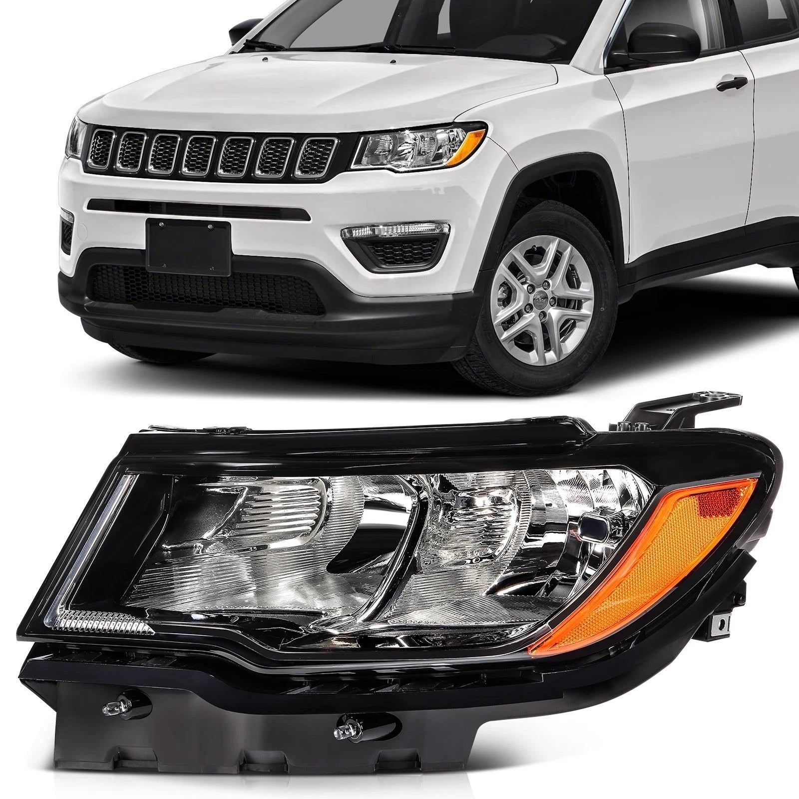 Headlight Assembly Left Driver Side for Jeep Compass (2017–2021) Black Housing