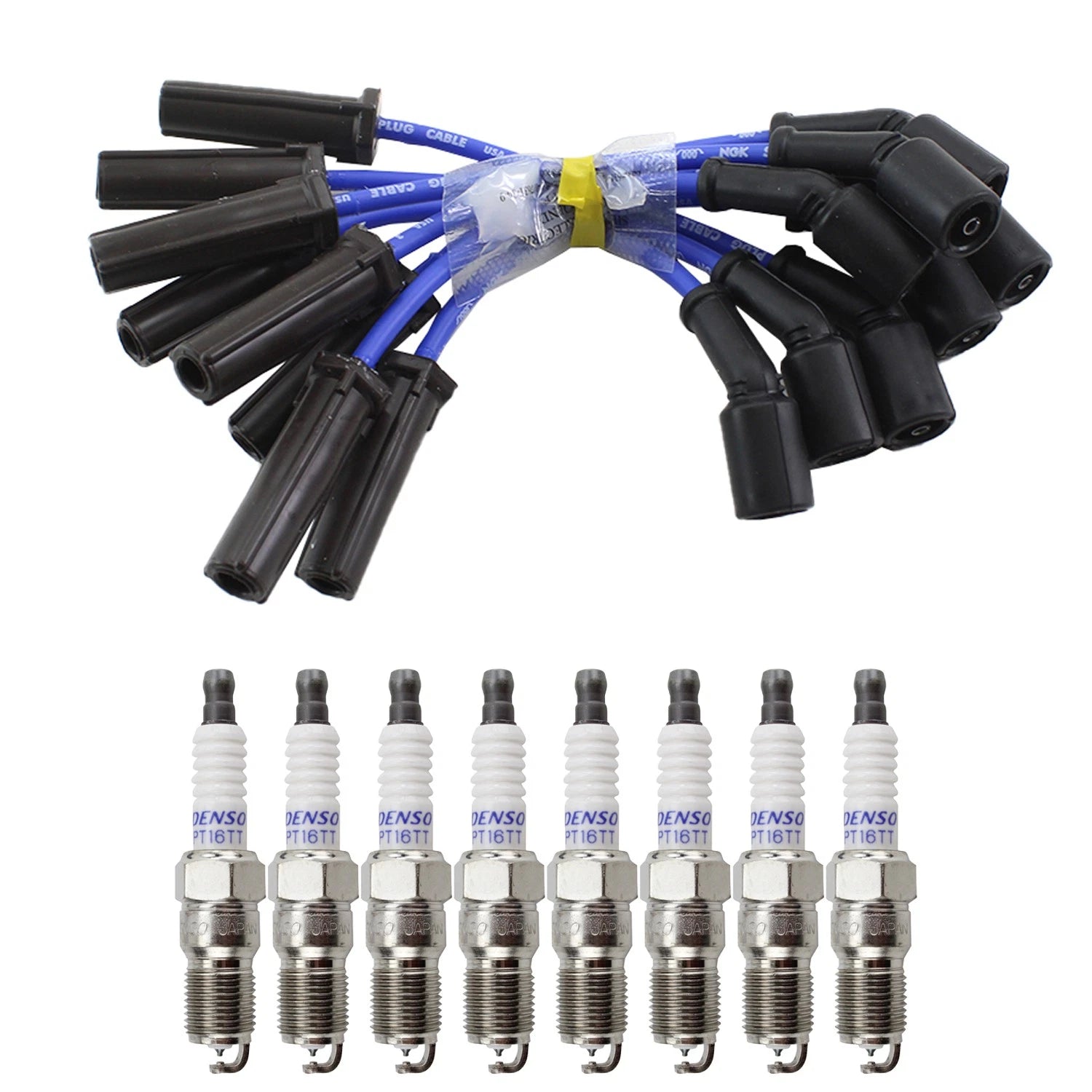 NGK Wire Set & Denso 8 Platinum TT Spark Plugs Kit for Chevrolet Silverado 1500 (1999–2006)
