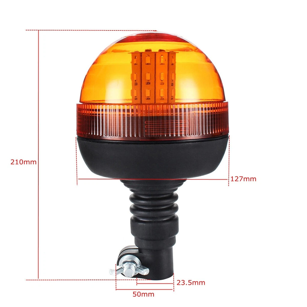 LED Rotating Flashing Amber Beacon for Tractor (Flexible DIN Pole Mount)