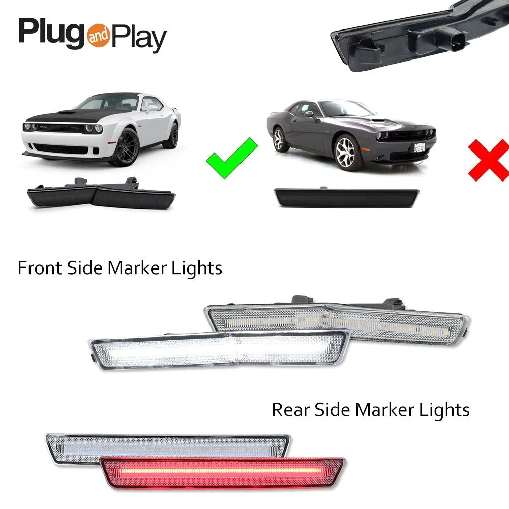 Set of 4 LED Clear White/Red Side Marker Lamps for Dodge Challenger SRT