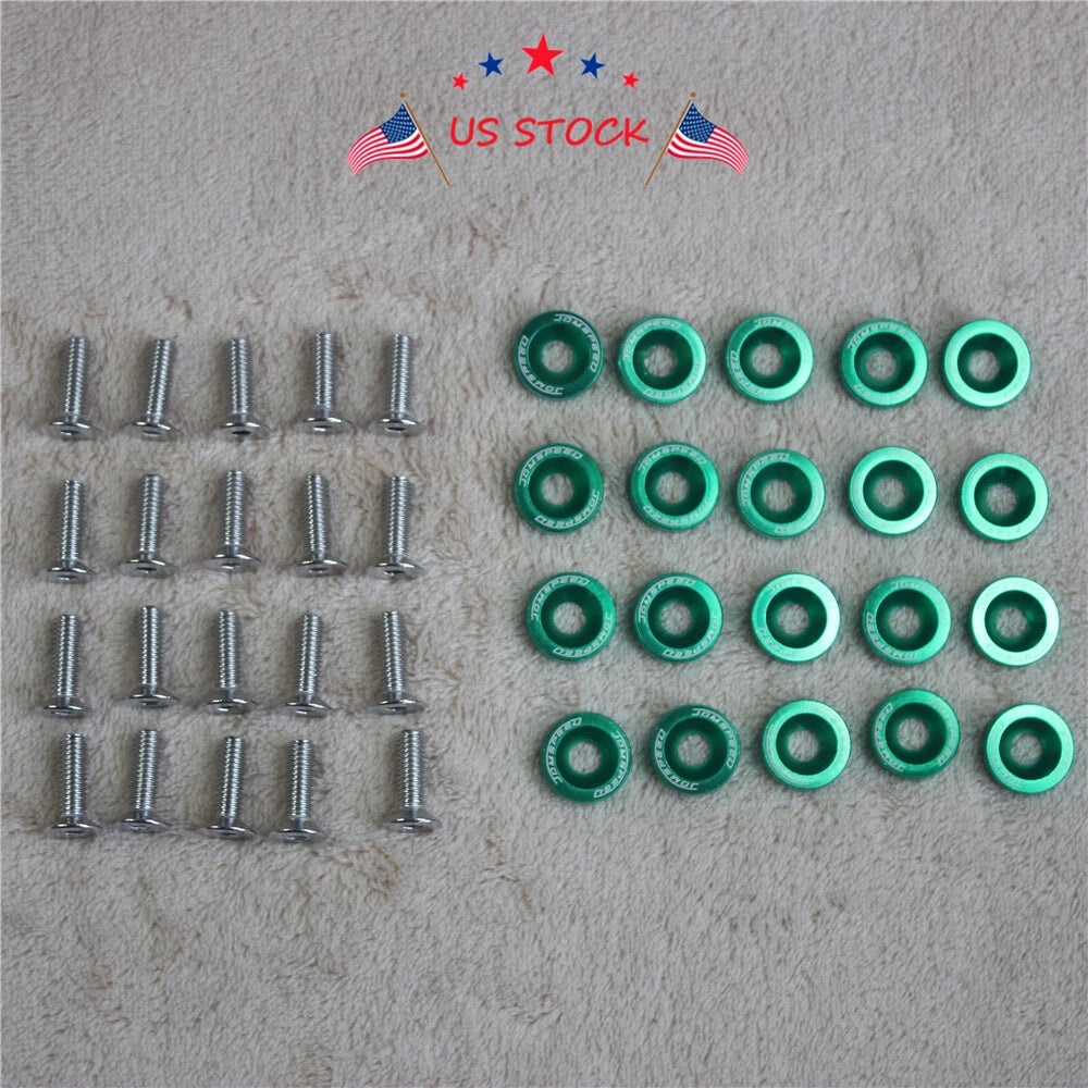 20 pcs Green Billet Aluminum Fender Washer for Universal Fit 