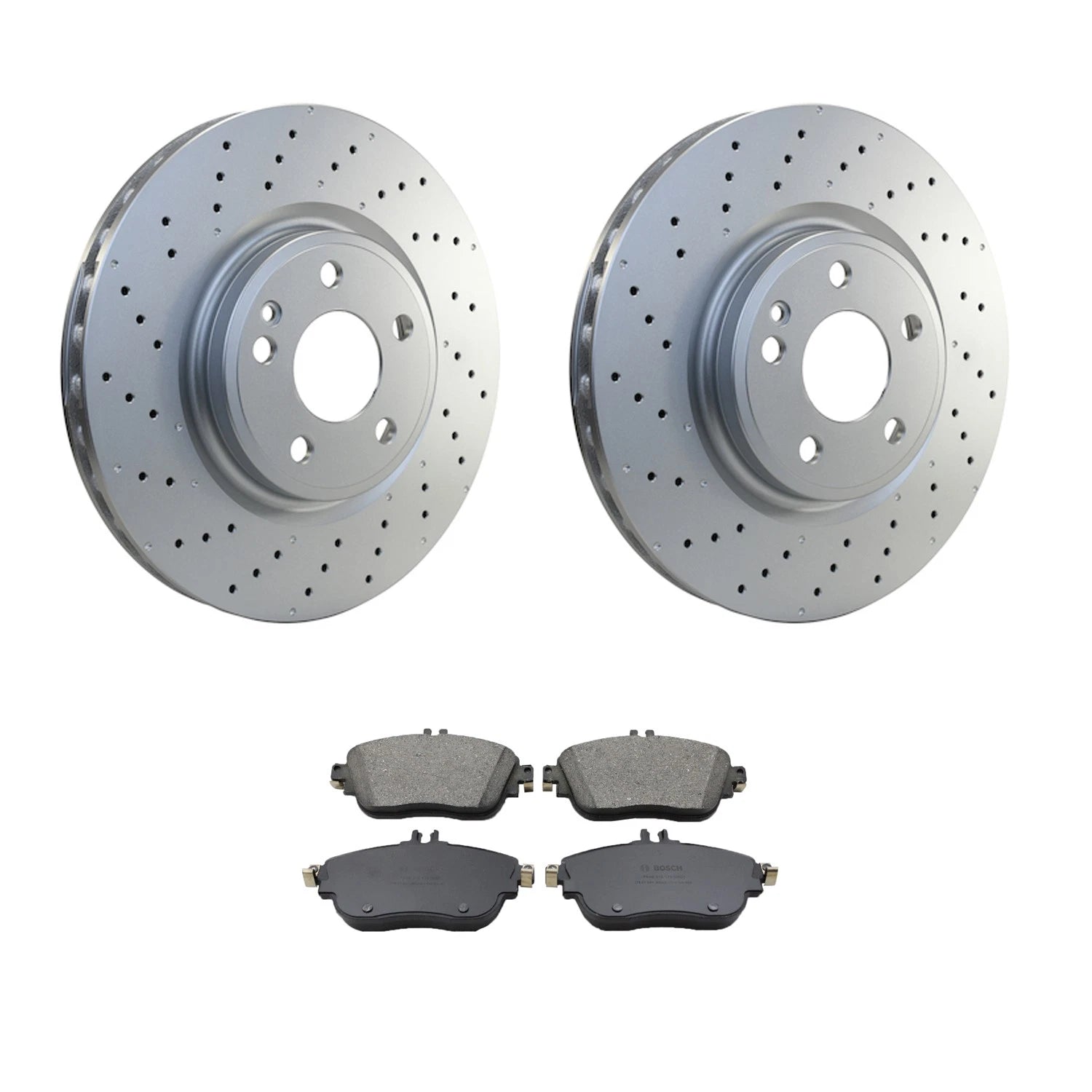 Front Rotors & Bosch QuietCast Ceramic Disc Brake Pads Kit for X156 GLA250 (2015–2020)