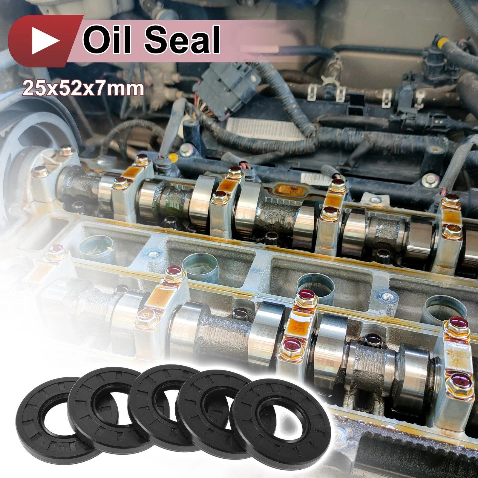 Set of 5 Rotary Shaft Oil Seals 25x52x7mm Nitrile Rubber 672668828403