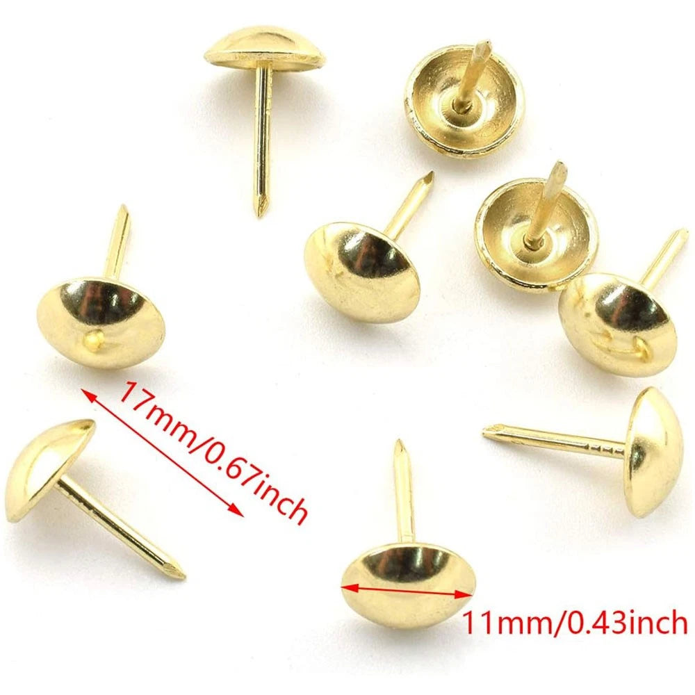 100Pcs Decorative Upholstery Nails Pins Sofa Tacks Studs Gold 11x17mm