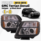 Set of 2 Halogen Headlights for GMC Terrain Denali (2013–2015) Black Bezel