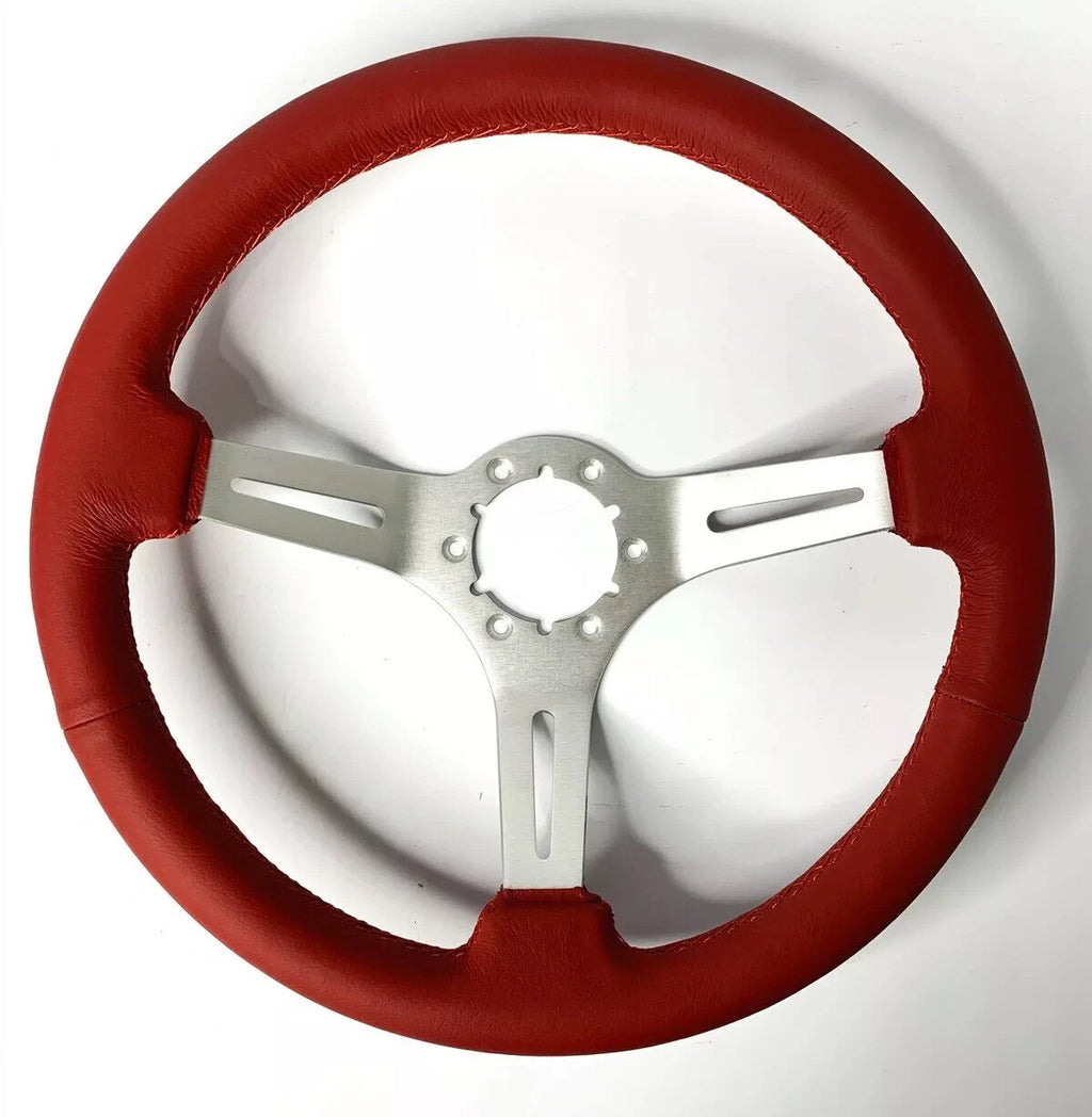 14 Inch Brushed 6 Hole Leather Steering Wheel with Horn Button for Universal (All)