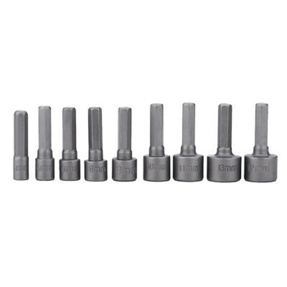 Set of 9 Metric Hex Bit Sockets 1/4 Drive (5mm-13mm)