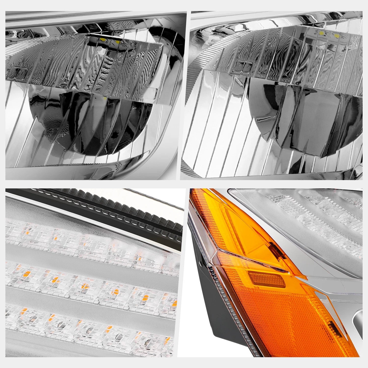 Full LED Switchback Headlights for Freightliner Cascadia (2018–2024) Chrome/Amber