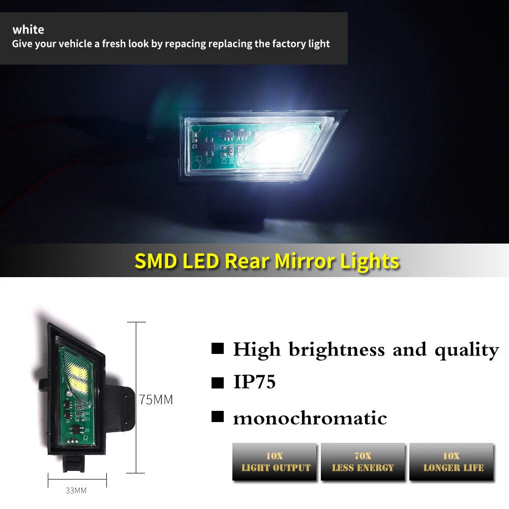 White LED Side Mirror Puddle Lights for Volkswagen Golf 2015–2023