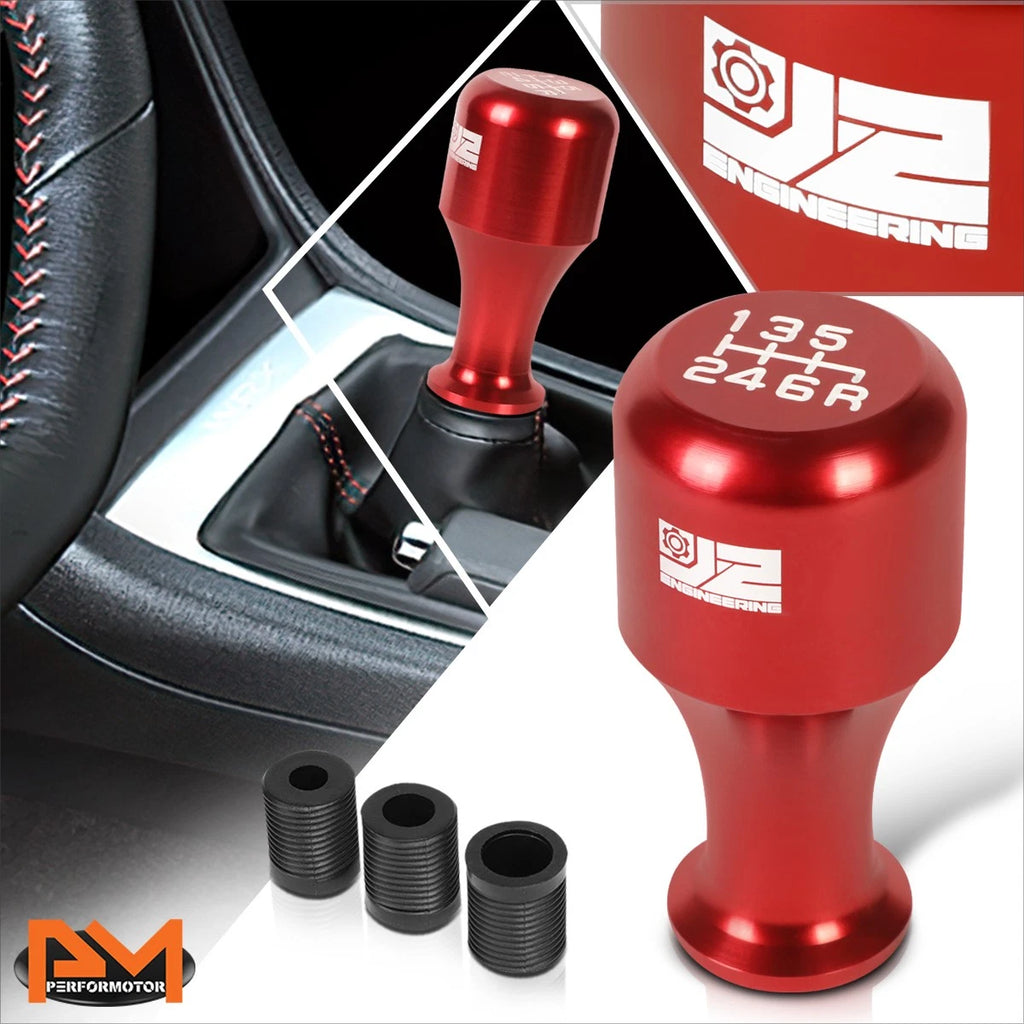 J2 Aluminum 6-Speed Manual Shift Knob for (Red, Adapters)