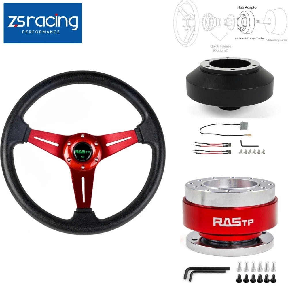 Red Steering Wheel with Hub Adapter and Quick Release for Nissan 350Z 370Z G35 G37