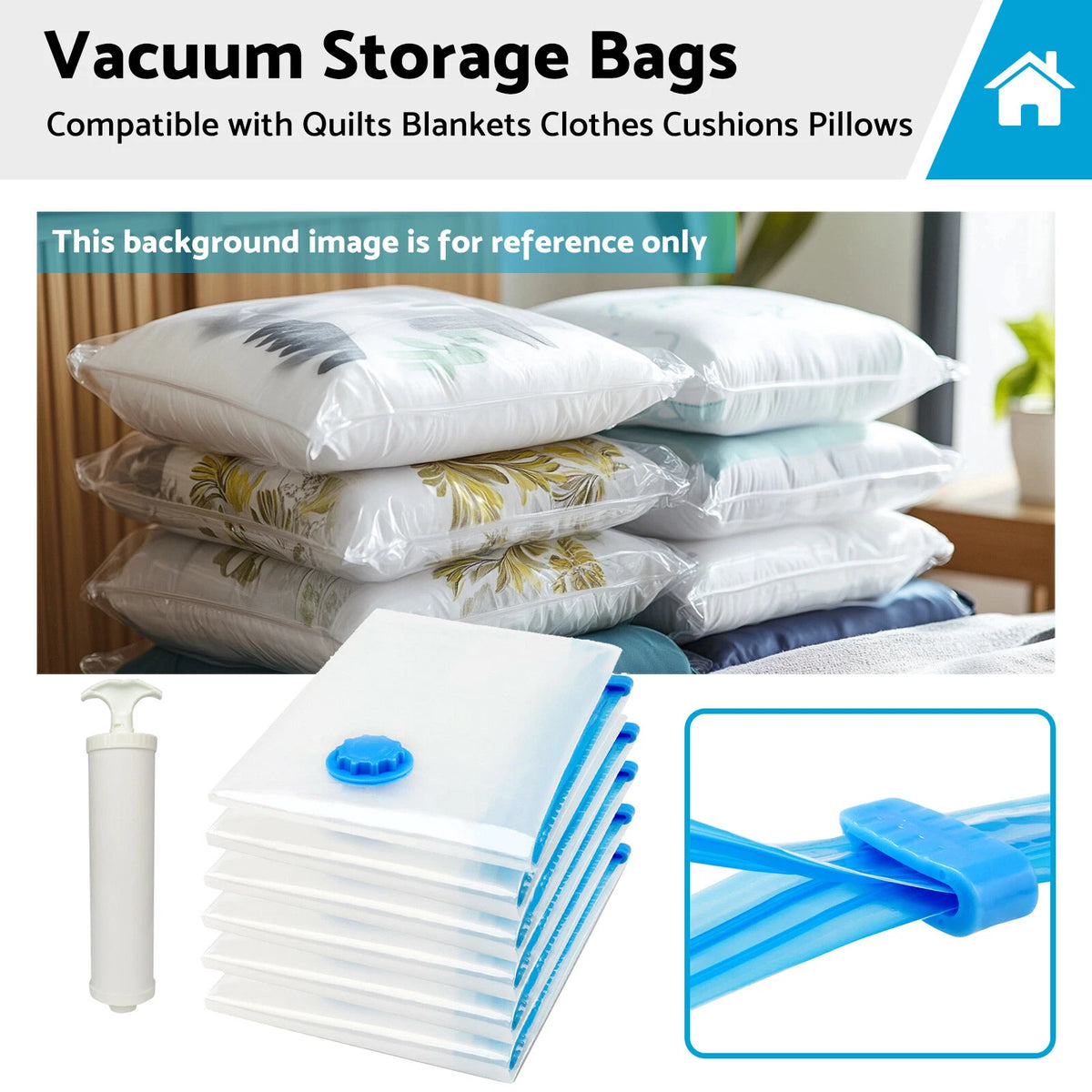 Set of 4 Vacuum Storage Bags for Clothes Quilts Pillows Cushions