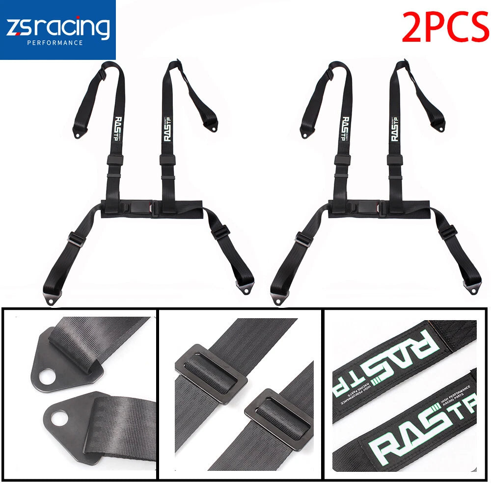 Set of 2 Black 4-Point Racing Harness Belts for ATV UTV Go-Kart