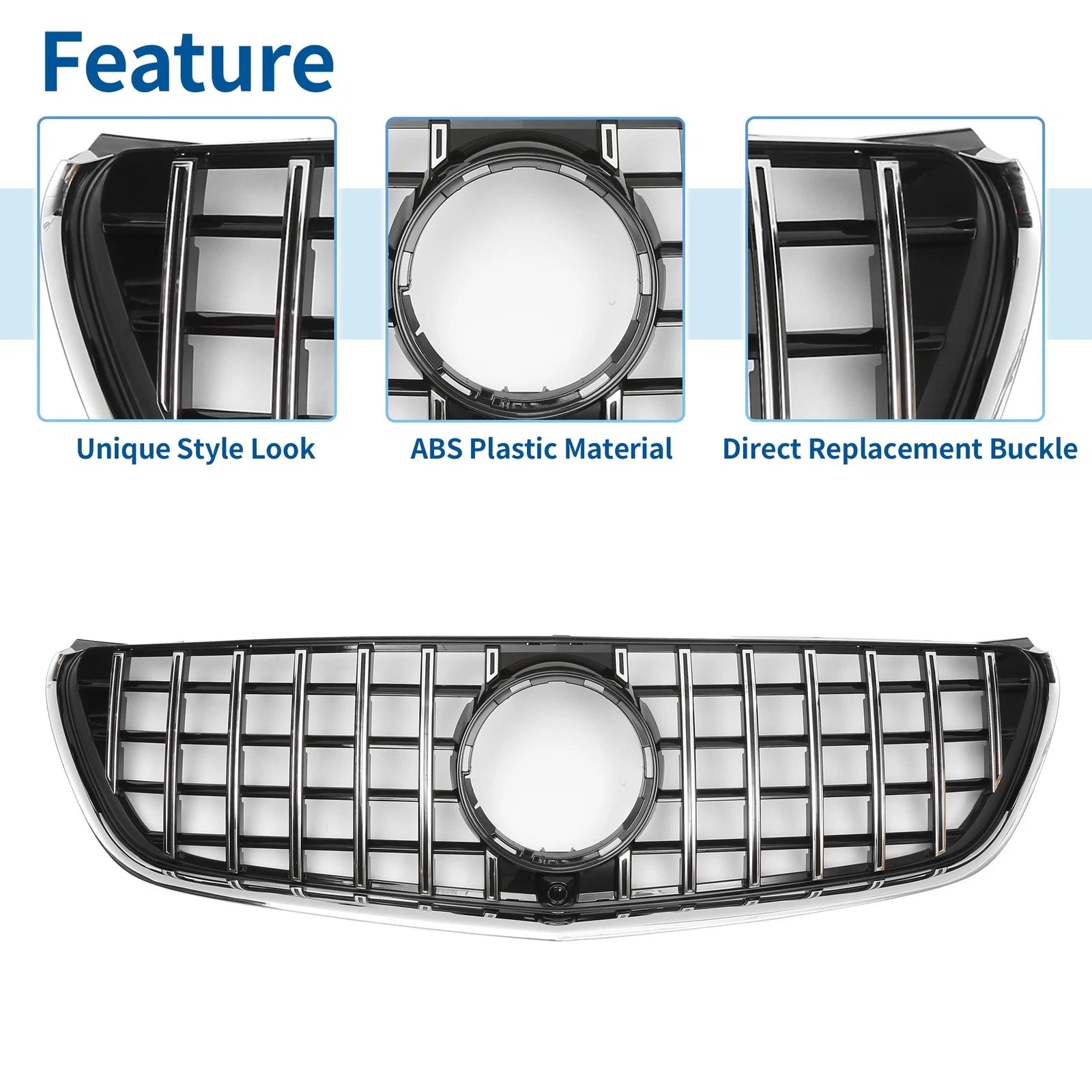 Front Upper Bumper Grille for Mercedes-Benz V-Class (2015–2023) Chrome