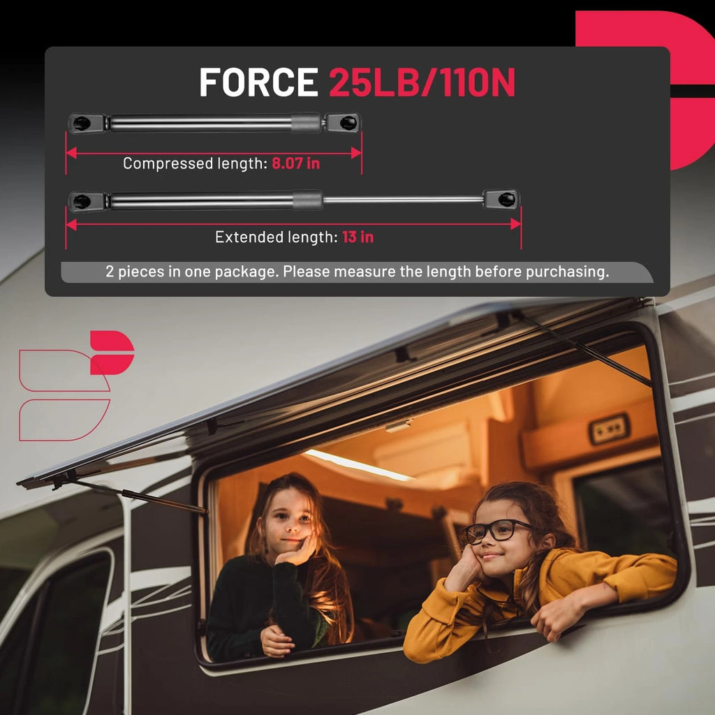 13-Inch 25Lb/110N Gas Struts for Leer Camper Shell Rear Topper Window (2000-2010)