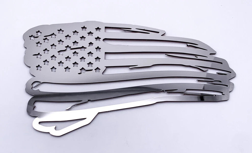 Distressed American Flag Emblem Decal Polished Stainless Steel for Jeep (2007–2018)
