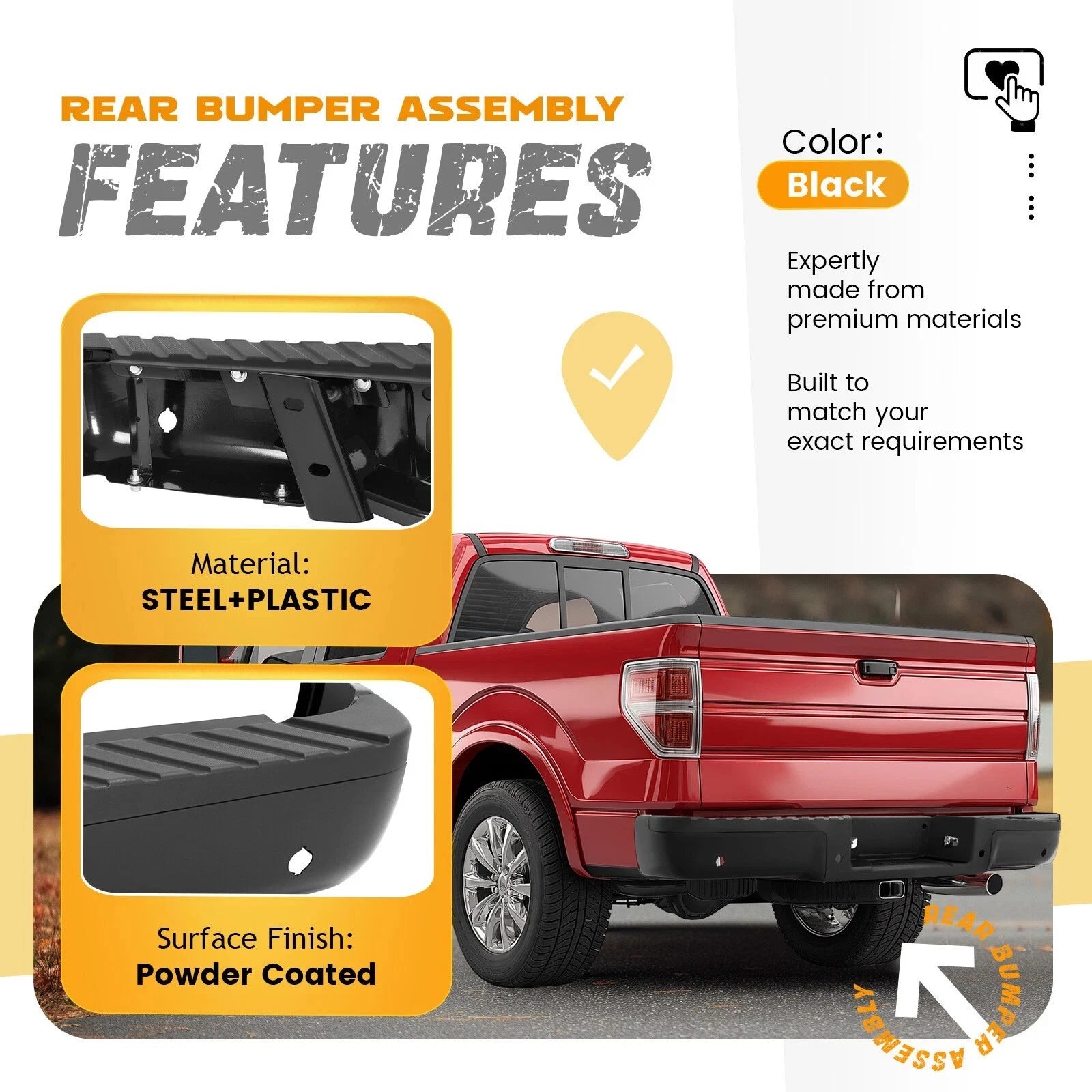 Rear Step Bumper Assembly for Ford F150 Styleside (2009–2014) Black