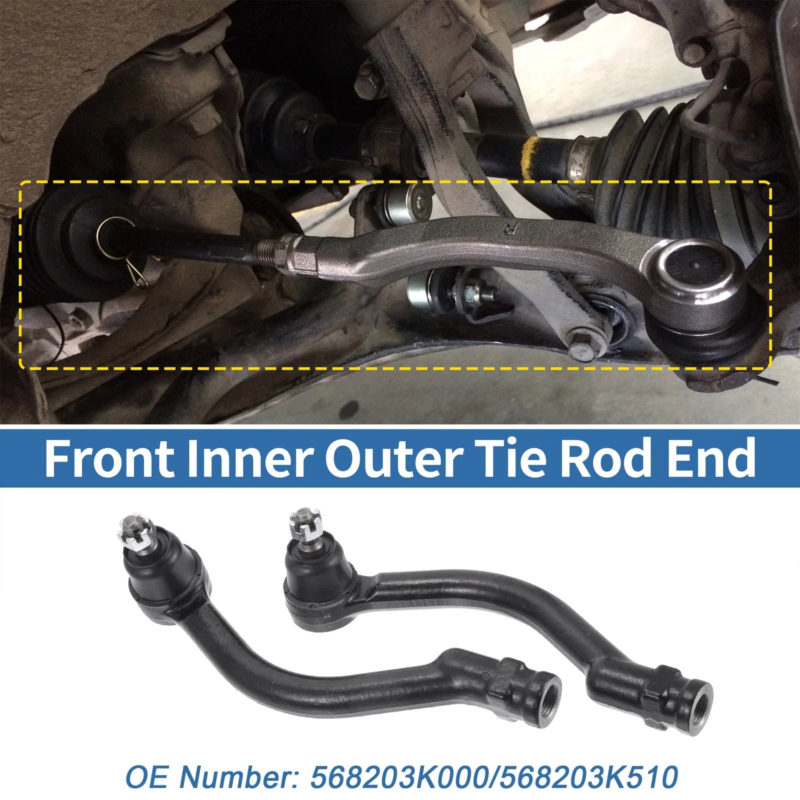2pcs Front Outer Tie Rod End Links for Hyundai Azera (2006–2011) No.568203K000/568203K510
