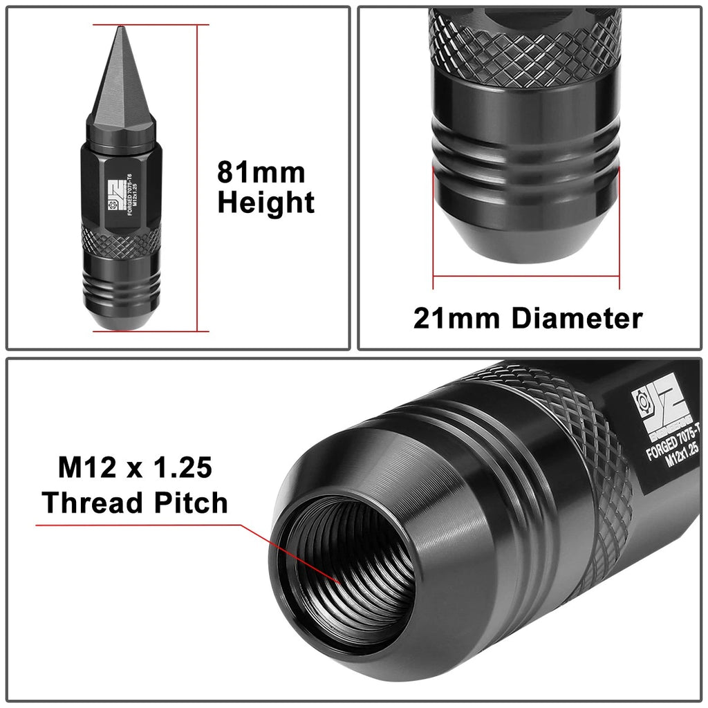 Set of 20 J2 Aluminum Black M12 X1.25 Open/Closed End Lug Nuts