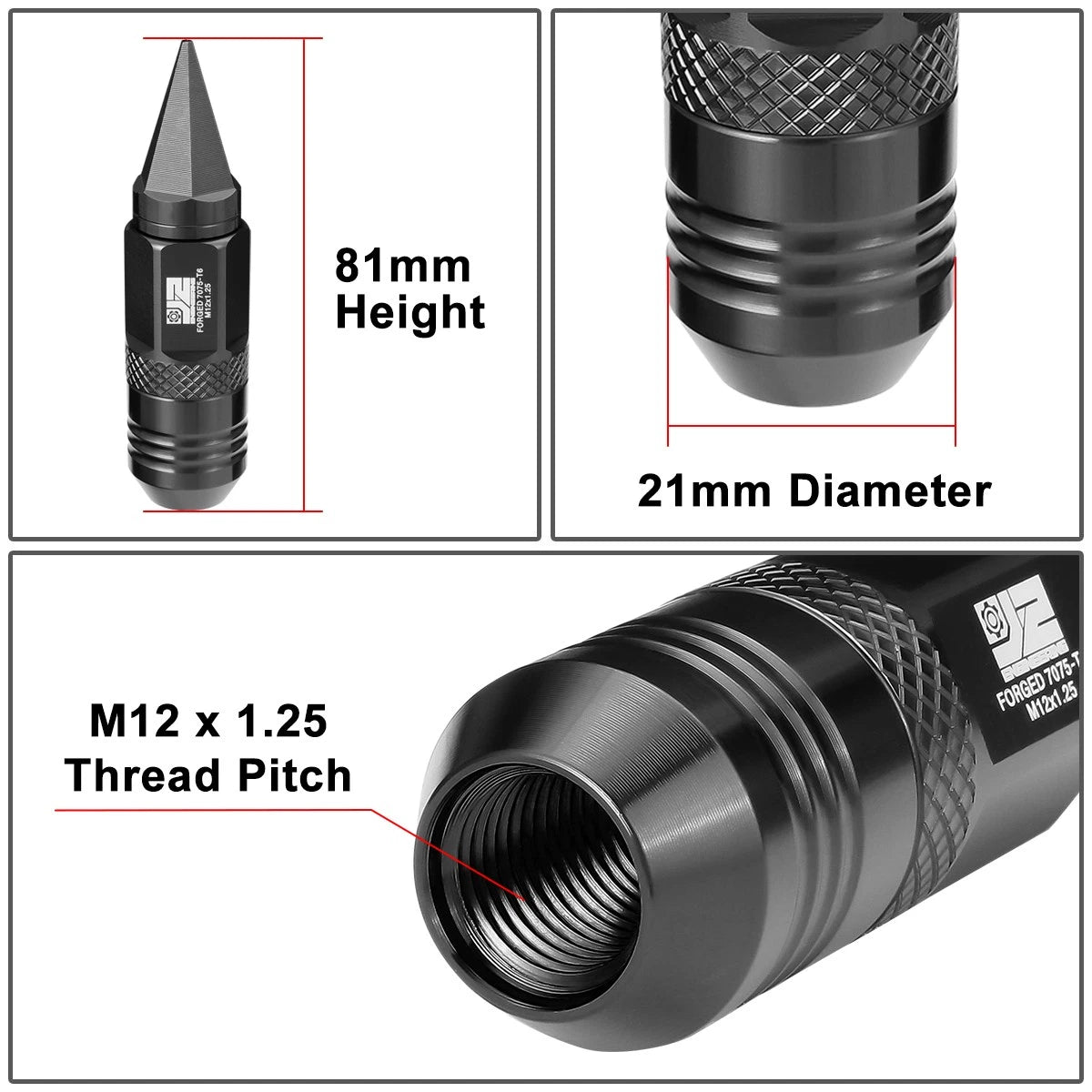 Set of 20 J2 Aluminum Black M12 X1.25 Open/Closed End Lug Nuts