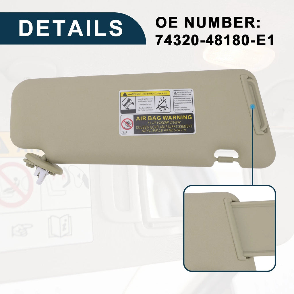 Left Driver Side Sun Visor w/ Mirror for Toyota Highlander (2014–2019) No.74320-48180-E1