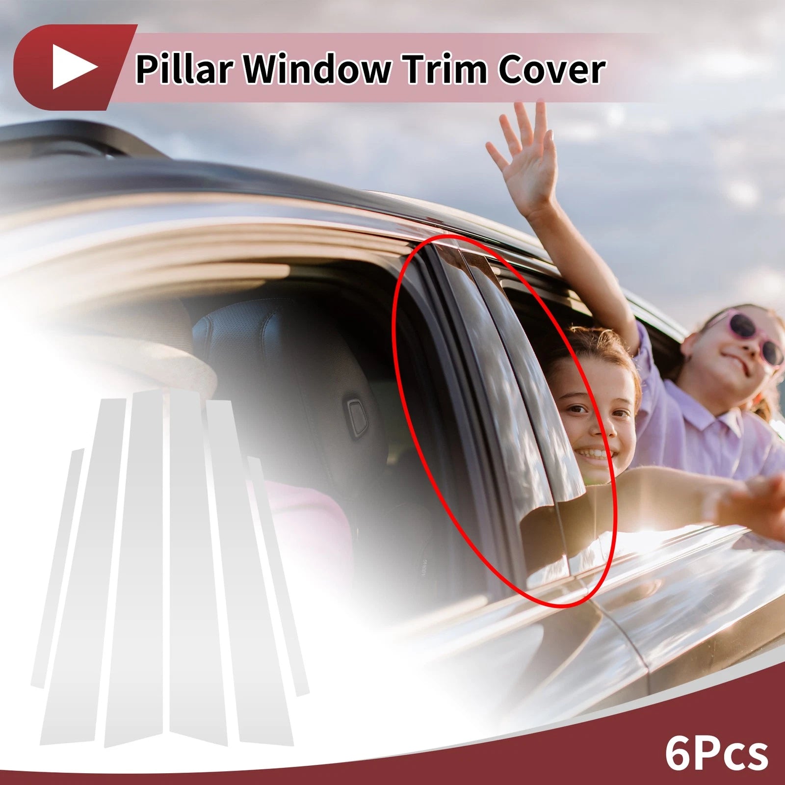 6 Pcs Car Door Pillar Window Trim for Honda Civic (2001–2005) Silver Tone