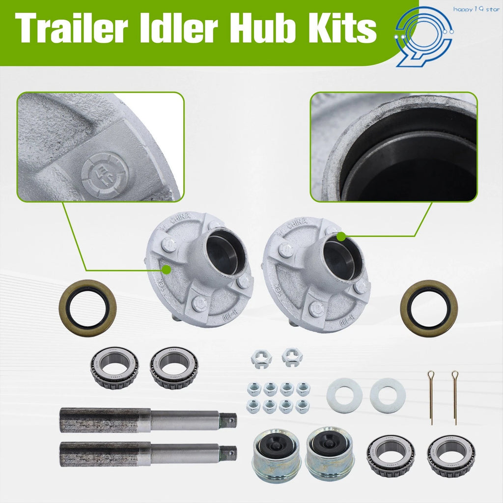 Set of 2 Trailer Axle Kits for 4 on 4" Bolt Idler (Compatible Models)