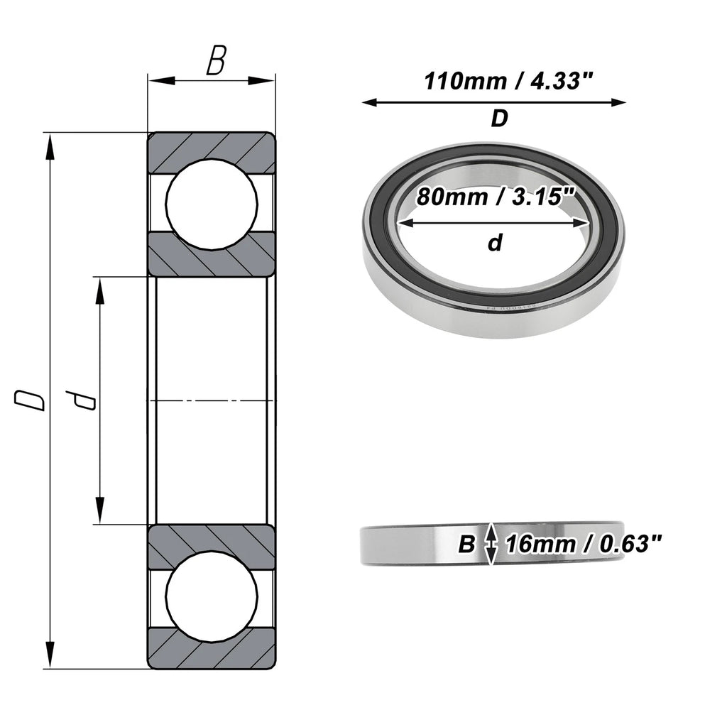 Deep Groove Ball Bearings 80x110x16mm for Scooter Skateboard (No Year)