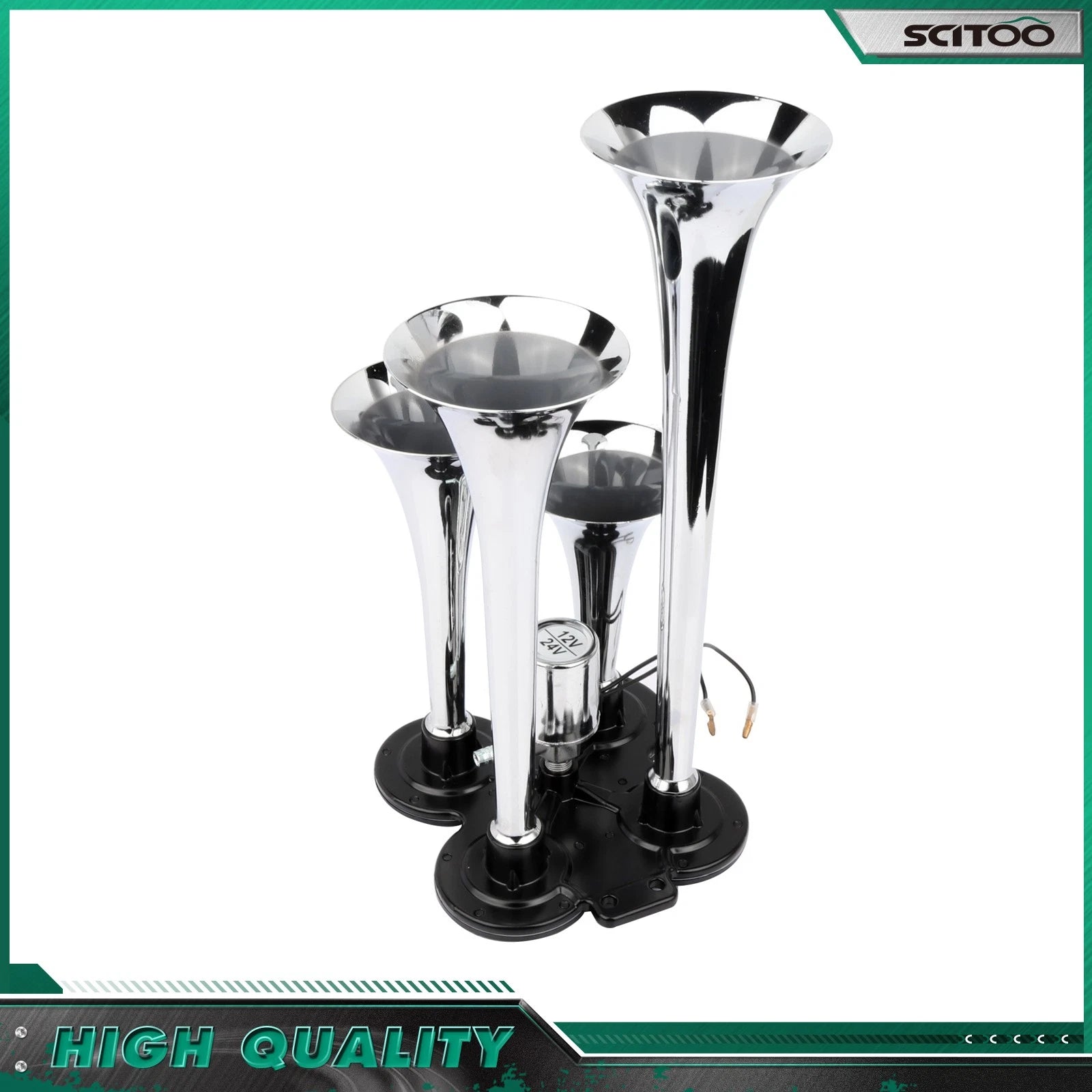 12V 150 DB 4-Trumpet Air Horn Kit for Car Truck Van Bus (Universal)