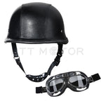 DOT German Black Leather Half Face Helmet for Motorcycle (M)