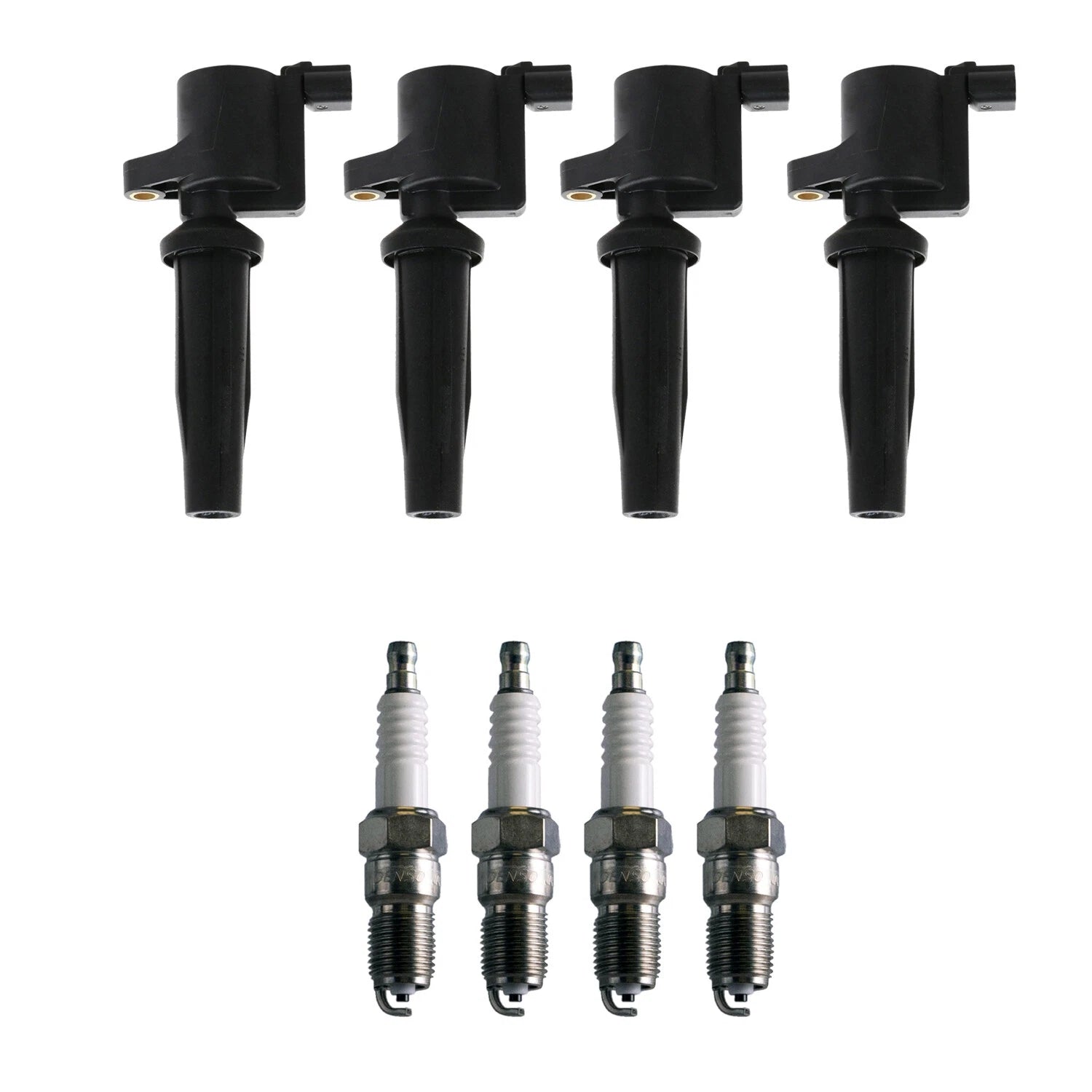 Set of 4 Ignition Coils & Spark Plugs for Ford Focus L4 (2000–2011)