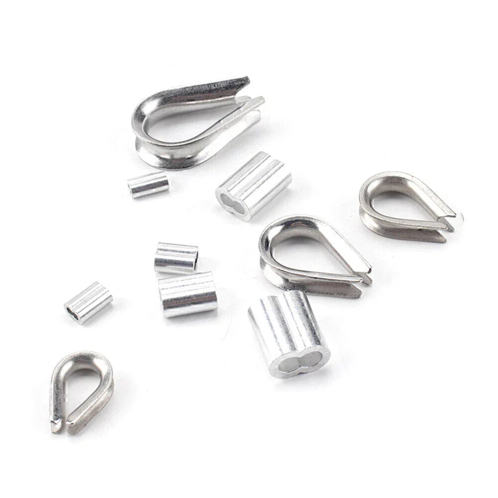 195Pcs M2/3/4/5 Thimble & 6-Size Aluminum Crimping Loop Sleeves