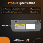 Front Sun Visor Right Side for Hyundai Accent (2011–2015) 85220-1R000 Gray