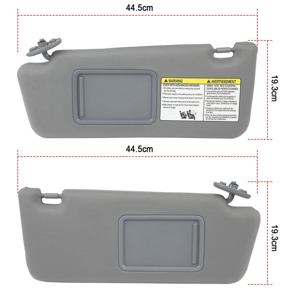 Set of 2 Sun Visors for Toyota Tacoma (2005–2015) LH Driver & RH Passenger Gray