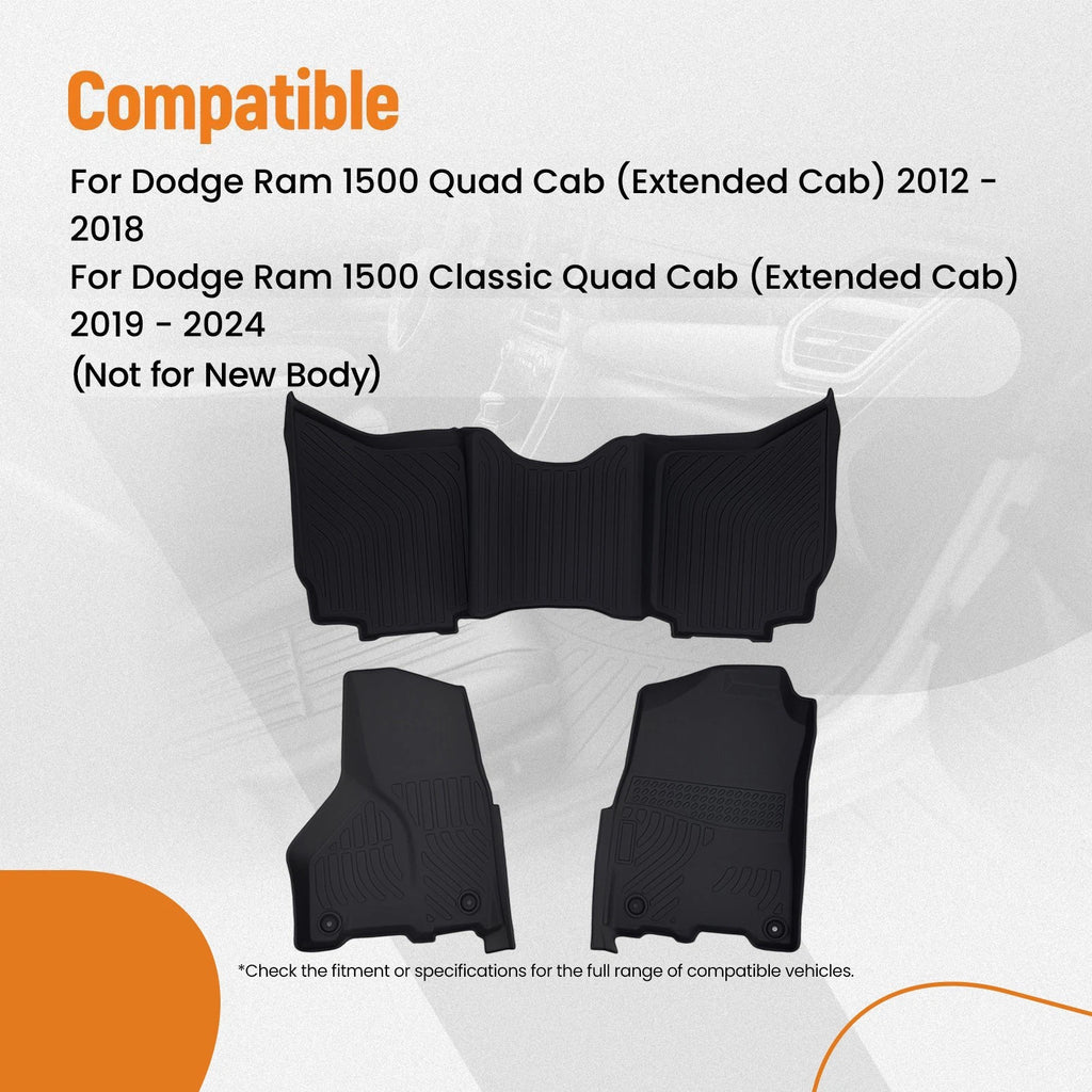 Set of 2 Waterproof Floor Mats for Dodge Ram 1500 Classic (2019–2023) Black